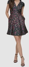 Vince Camuto Womens Black Floral Fit & Flare Cocktail/Party Dress Size 16