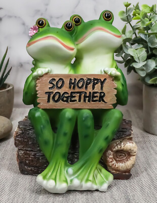 Ebros Romantic Frog Couple Sitting On Wooden Log Statue ''So Hoppy Together''