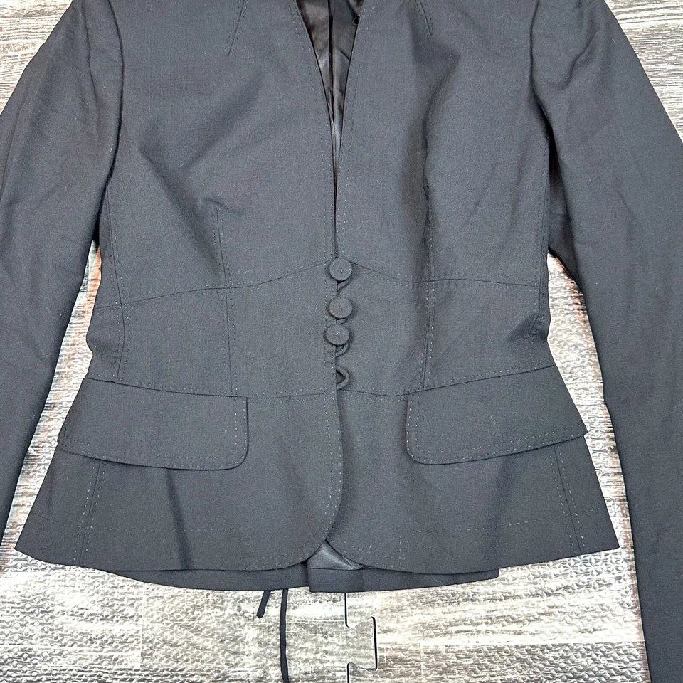 Traje Colección Anne Klein 2 Piezas Mujer Talla 6 Peplum Chaqueta Con Cordones Falda Negra Foto 4 de 4