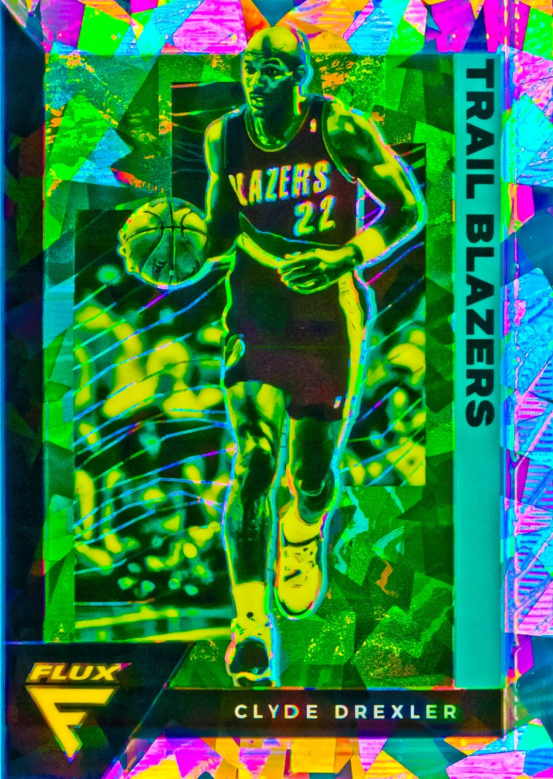 Clyde Drexler 2020-21 Flux Basketball Fanatics Silver Cracked Ice Prizm Card#187