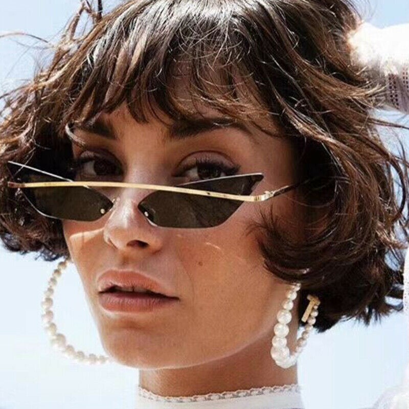 Small Size Sunglasses Women Lady Flat Top Metal Bar Gold Fashion Trendy Cat  Eye - Main Image