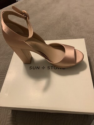 Sun + Stone Womens Shoe Blush Satin Ankle Strap Heels Size 8M!
