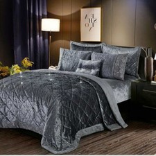3 Piece Velvet Quilted Bedspread Throw Luxury Bedding Set Double King Super King