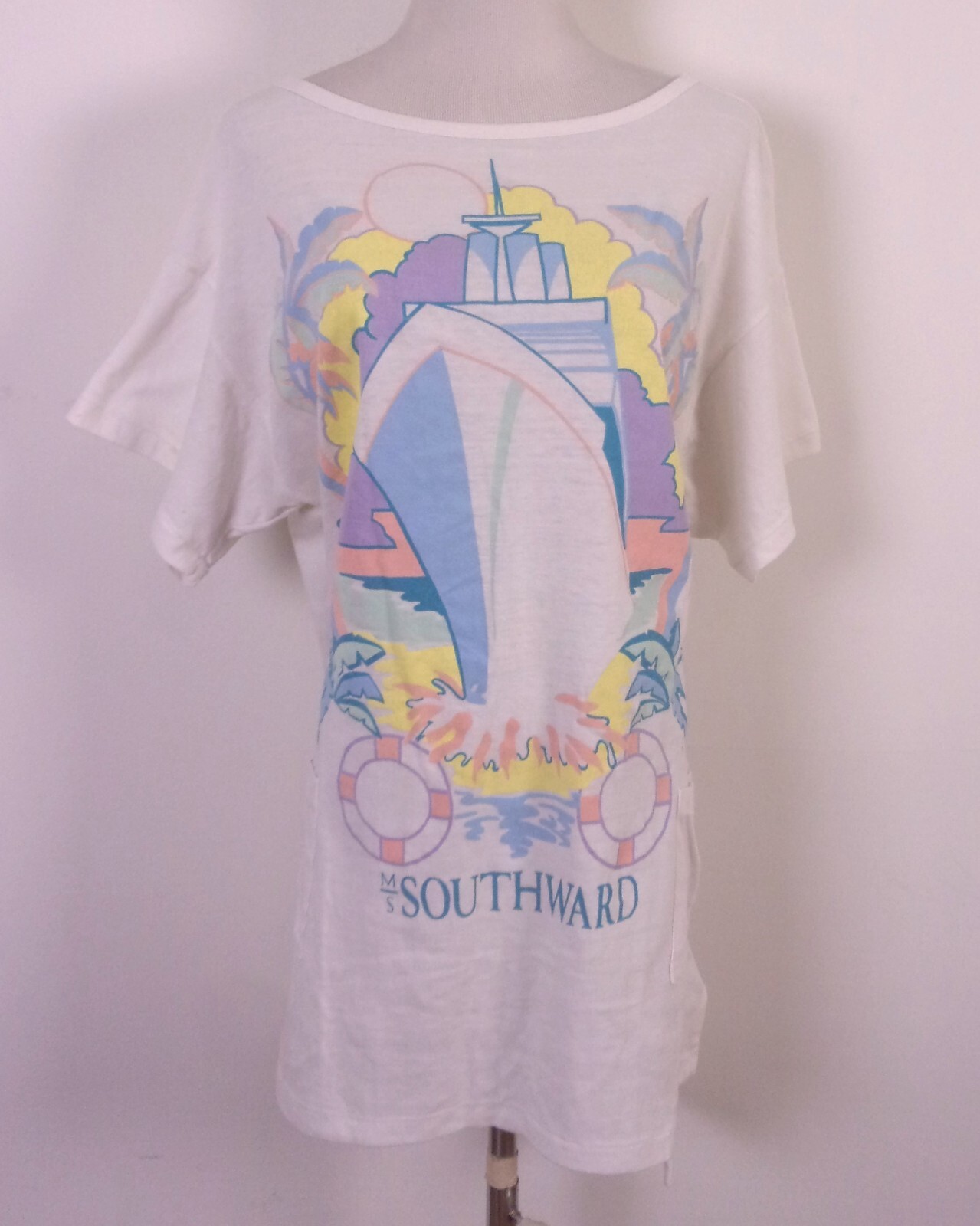 vintage 80s soft thin MS Southward Cruise Ship Sleep Shirt T-Shirt Pastels OSFA