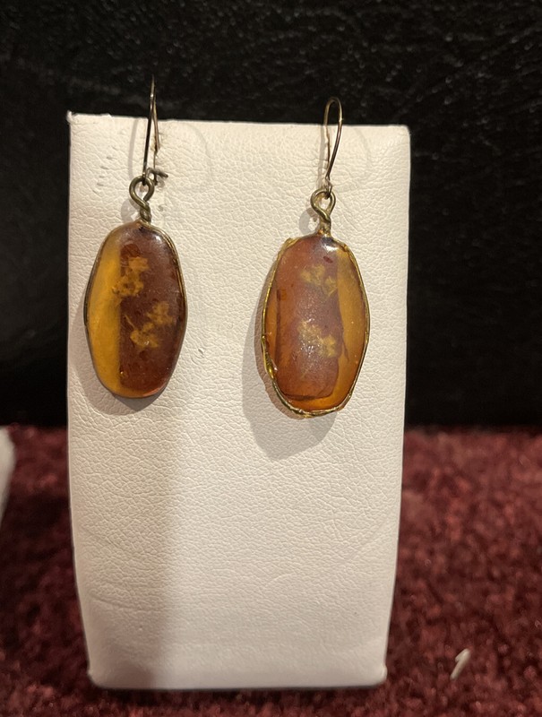RARE Baltic amber MOTH insect Fossil inclusion Earrings cabochon 2.13 grams!
