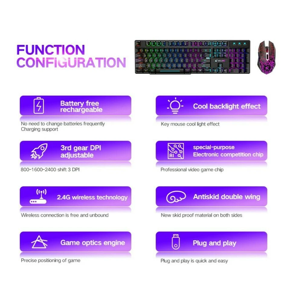 Wireless Gaming Keyboard and Mouse Combo Mechanical Feel Backlit for Computer - Image 3 of 4