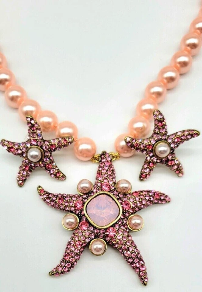 Heidi Daus Swarovski Cristal Estrella de Mar Collar + Juego de Pendientes con Perlas Rosas Foto 4 de 4
