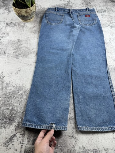 Vintage Distressed Faded Dickies Work Y2K Very Worn Blue Denim 38/32 Jeans Pants - Picture 17 of 21