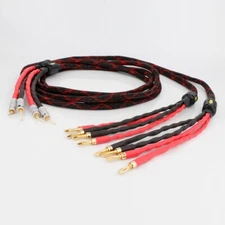 Pair OFC Pure Copper Wire HiFi Audio Speaker Cable Banana Pin Plug Bi-wire Cable
