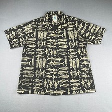Kahala Shirt XL Black Fish All Over Print Button Up Short Sleeve Made In Hawaii