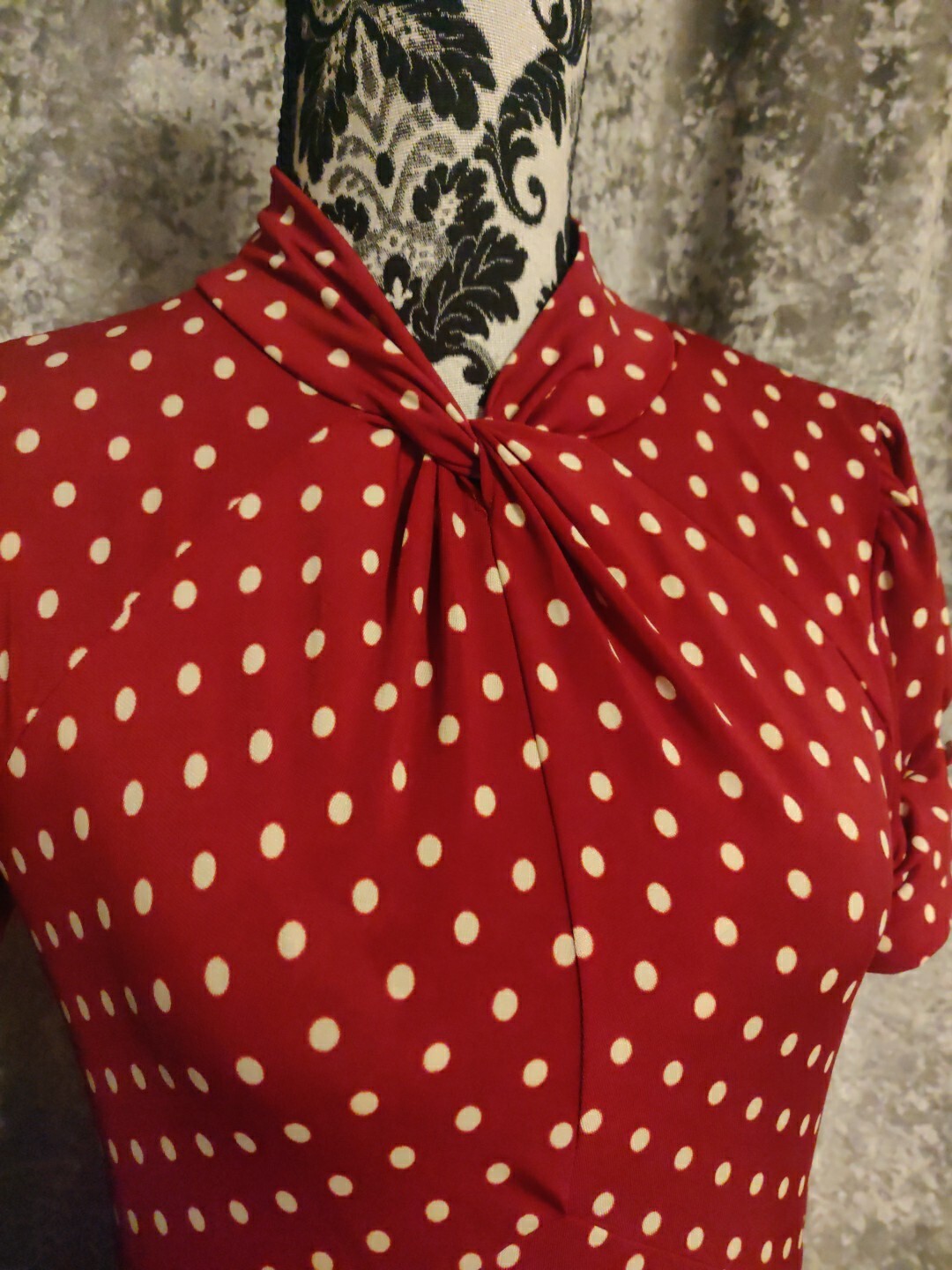 Vintage 1940s Style Red Cream Polka Dot Tea Dress Size 12 eBay