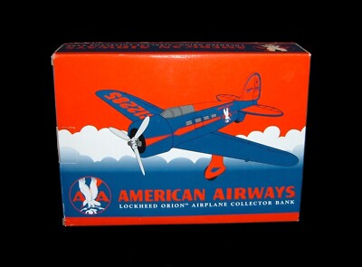 American Airways Lockheed Orion Vintage Die Cast Airplane Coin Bank NIB