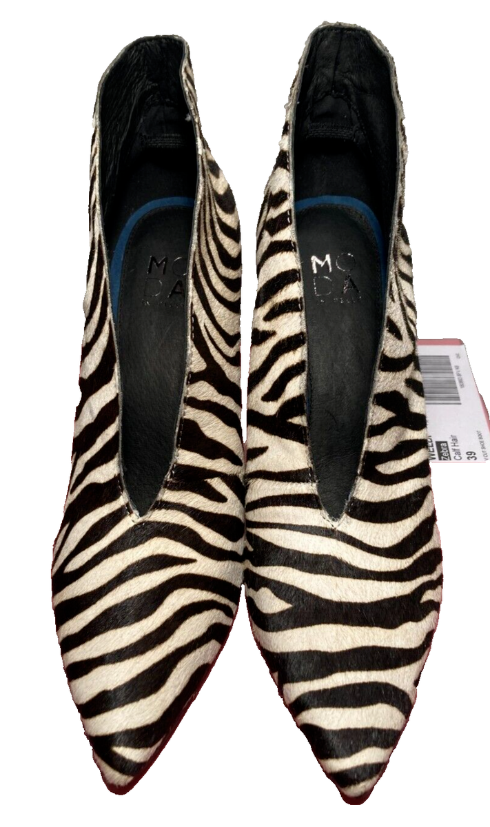 Moda in Pelle Weldi Zebra Print High Heel V-Cut Shoe Boots Sz UK