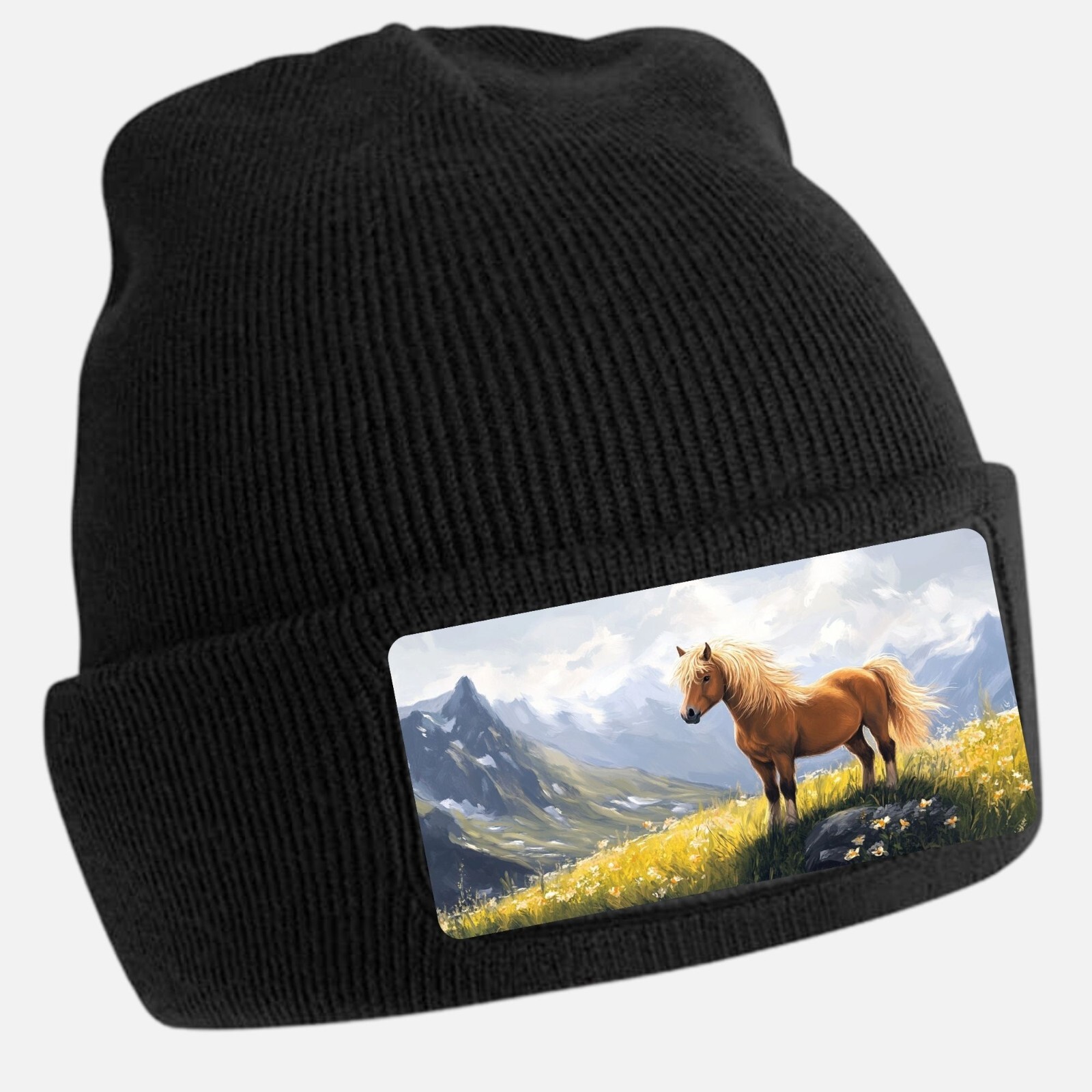 Berretto berretto nero fantasia pony shetland unisex cotone