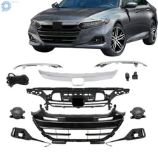 For 2021 22 2023 Honda Accord Upper Lower Grill+Chrome Trim Covers+Fog Light Set