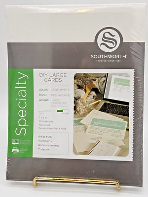 Southworth DIY PostCards 91382 Bare White Heavy CardStock Techweave 7'' x 5'' New
