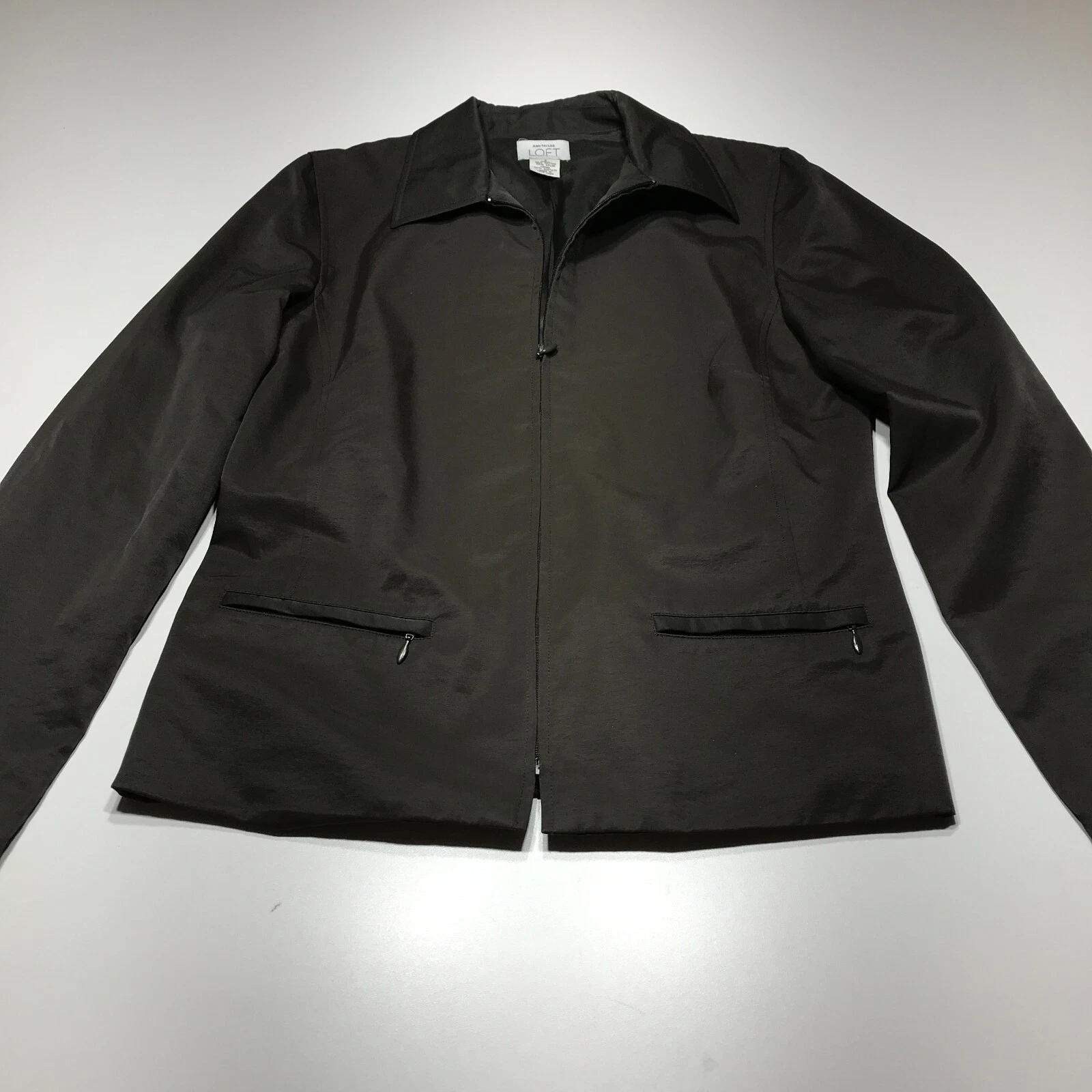 VETEMENTS Giacca donna Ann Taylor Loft taglia 6 verde foderata davanti zip tasche colletto