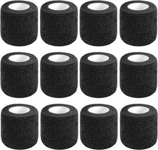 12-Rolls Self Adhesive Bandage Wrap, Vet Tape, Medical Tape 2 In x 5 Yds BLACK