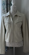 Leather Jacket Winter Soft White Cream Silver Zips Trim Custom Made Italy 10-12