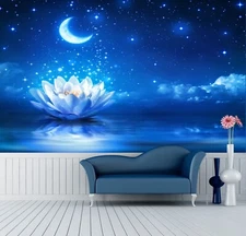 3D Lotus Blue Moon G3191 Wallpaper Wall Murals Removable Self-adhesive Honey