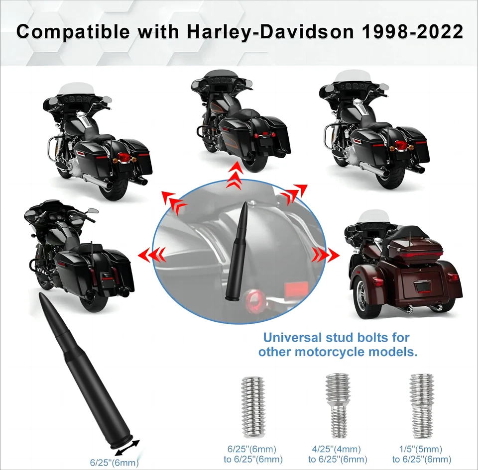 1X Antena Corta Moto 5.3" Para Harley Davidson Tour Glide 1989-2022 Foto 2 de 4