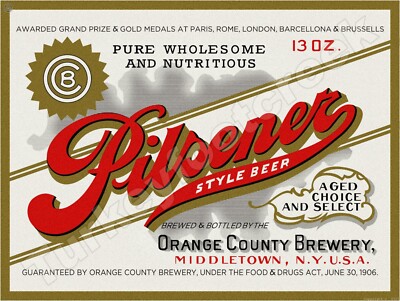 Orange County Brewery Pilsener Style Beer Label 18'' x 24'' Metal Sign
