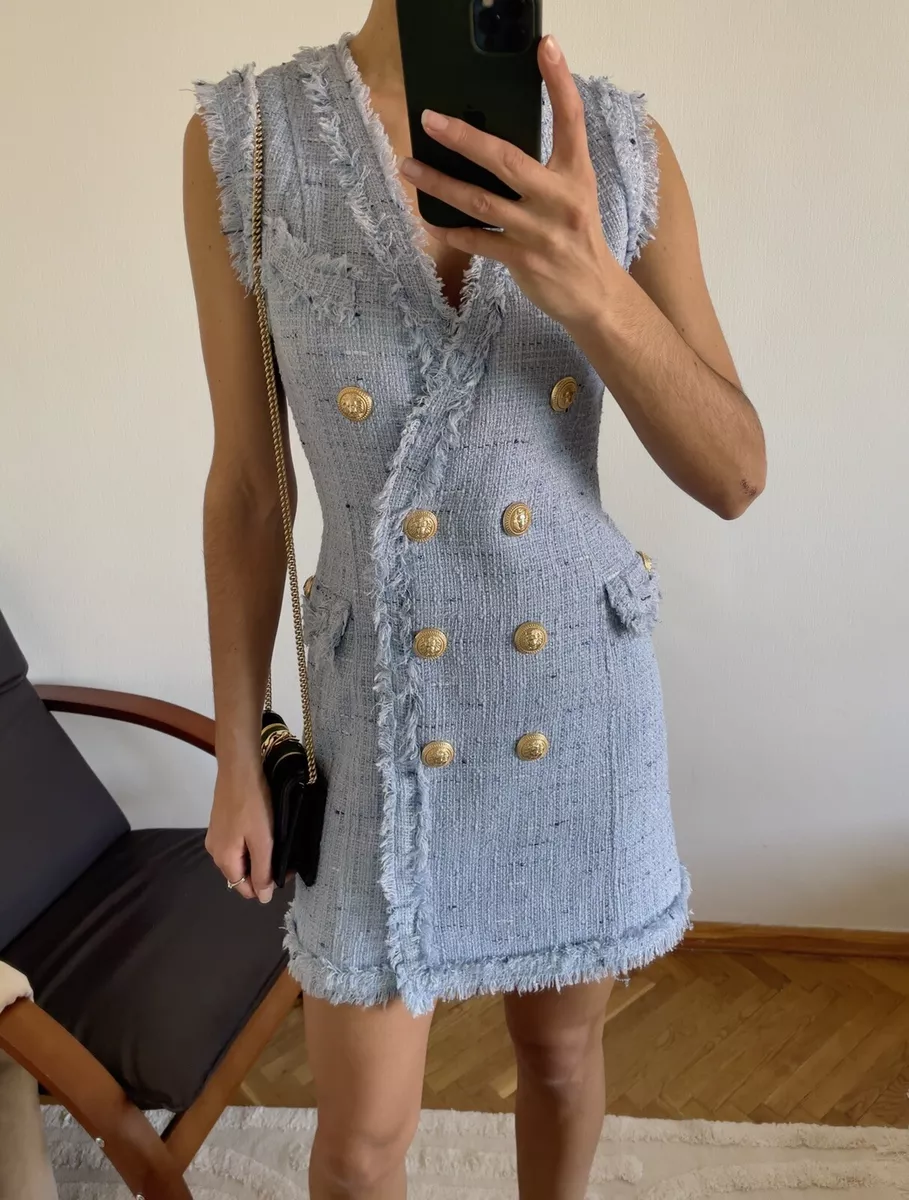 blue tweed dress