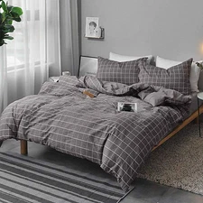 Nanko Queen Duvet Cover Set Gray, 3 Pieces 1200 TC Luxury Microfiber down Comfor