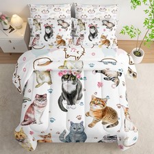 Cat Comforter Set Twin Size,7-Piece Soft Bed in a Bag,Cat Print Comforter  F...