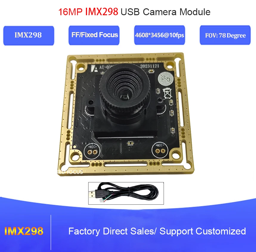16MP IMX298 USB2.0 Kamera Modul FF Festfokus UVC Free Drive 10fps OTG Webcam