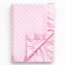 Minky Dot Baby Blanket Soft Pink Silky Satin Backing Baby Gift Set