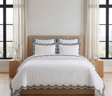 Luxury White Cotton Duvet Cover Set Multi Scalloped Embroidery 2 Pillow Shams