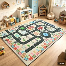 Rugs 4' x 6' Rectangular Polyester Kids Play Rug 4'x6 Non Slip Washable Road