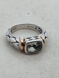 EFFY Sterling Silver & 18K Gold Prasiolite Ring Size 7.5