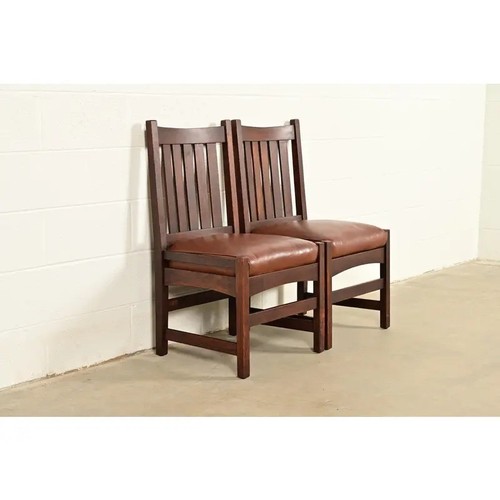 L. & J. G. Stickley Antique Mission Oak Arts & Crafts Side Chairs, Pair - Picture 13 of 13