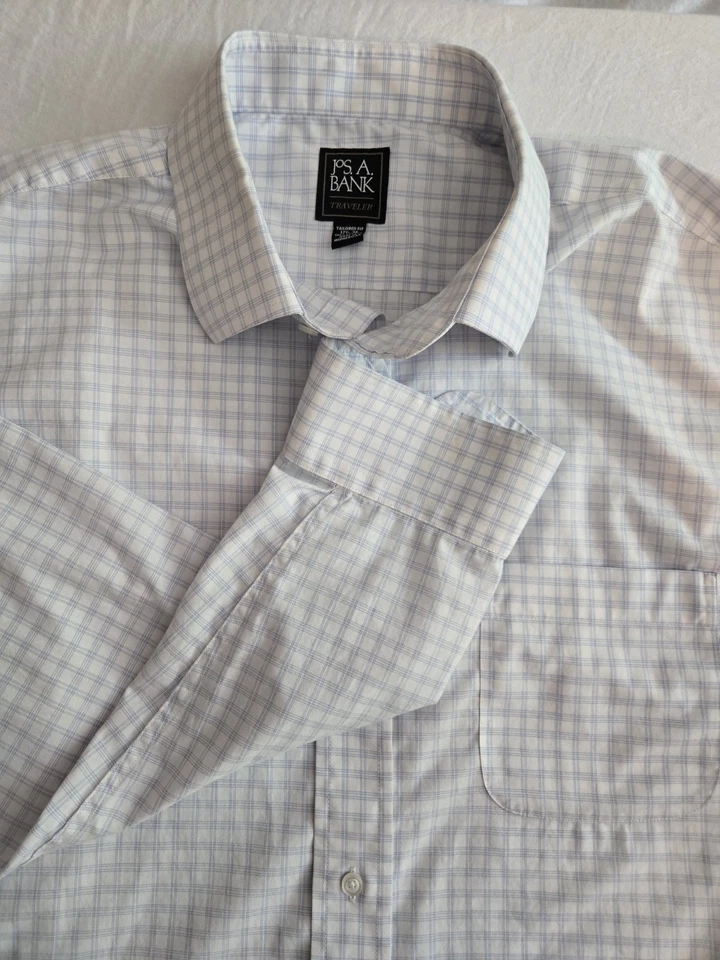 Jos. A. Camisa blanca de manga larga con botones Bank para hombre 17,5-36 algodón rayas azules Foto 2 de 4