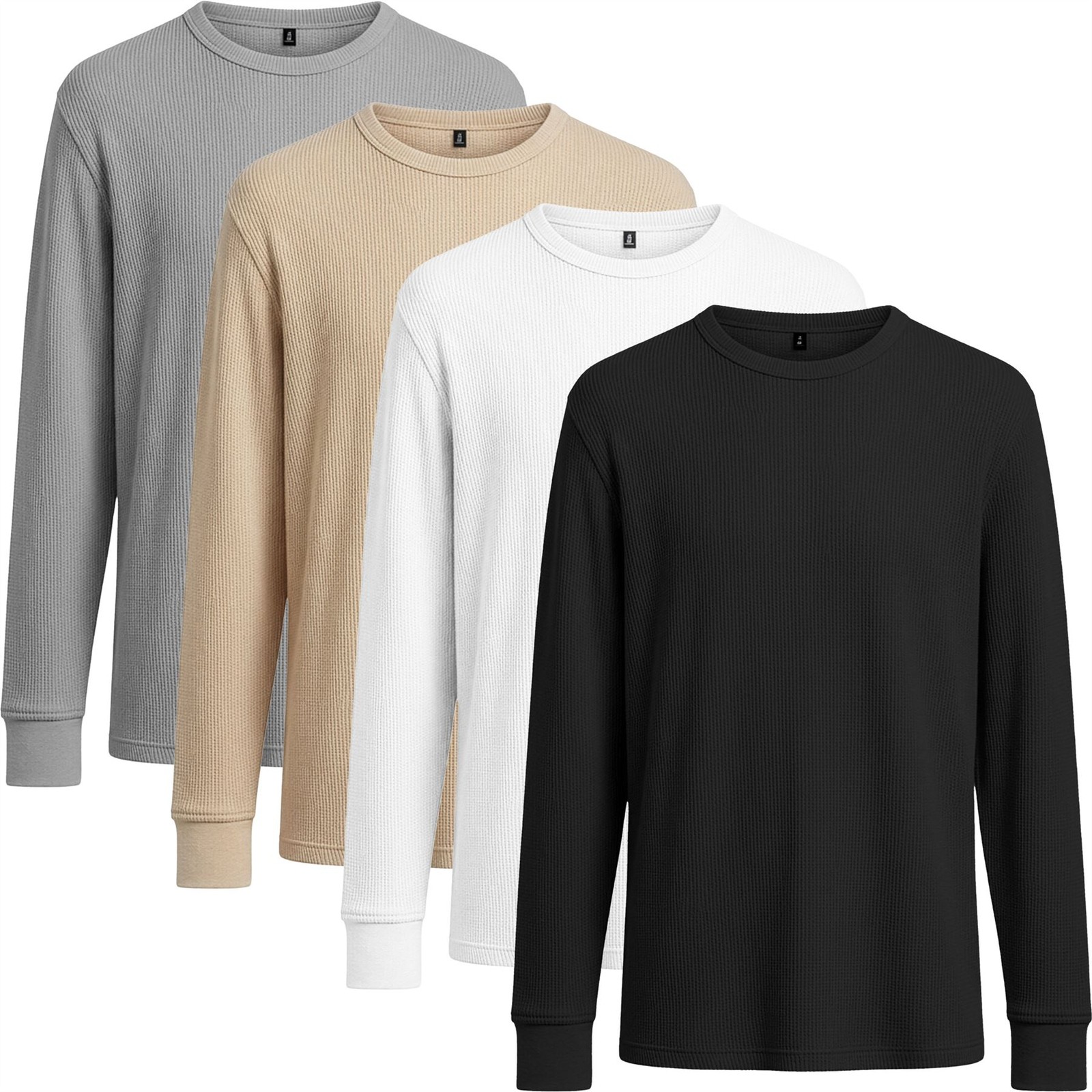 4 Pack Mens Waffle Knit Thermal Top Long Sleeve Grandad Collar TShirt Base Layer