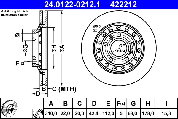 Disque de frein ATE haute performance en fonte de carbone contre le voilement thermique