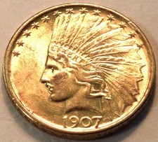 1907 $10 Gold Indian Eagle, Original Lustrous Better Date Ten Dollar Type Coin