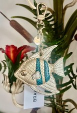 NWT Brahmin Blue Mariner Angel Fish Leather Purse Charm Tassel Champagne Gold