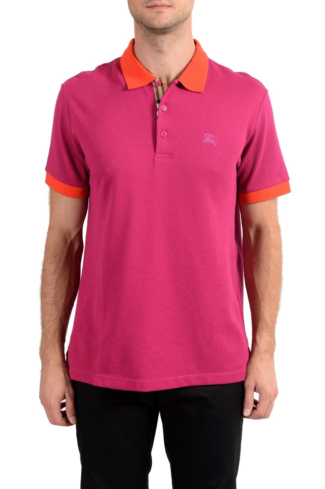 Мужская малиново-розовая рубашка поло Burberry с коротким рукавом 40490₽