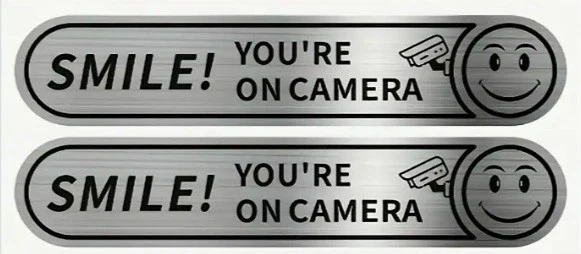 3 Pair of Smile! You're On Camera! Security Camera Silver Grey Warning Stickers