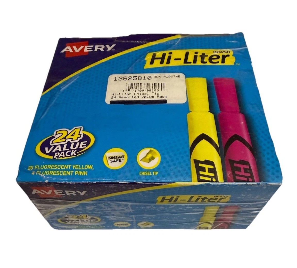 Avery 24 Hi-Lighter Yellow Pink Desk Style Chisel Tip 07742-
