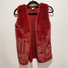 Liz Claiborne Faux Fur Oxblood Open Knit Vest Women’s XS Burgundy Stretch
