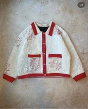 Handmade Redwork Quilt Jacket In Style Of Bode