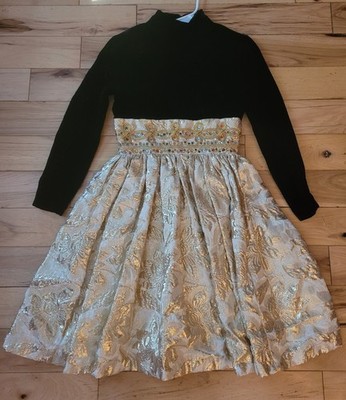 Vtg 1960s Handmade Party Dress Black & Gold Brocade Dress W/ Jeweled Waist  | eBay