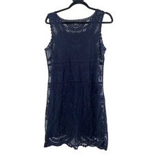 Express Dress Womens Medium Navy Baroque Lace Overlay Shift Pullover Sleeveless