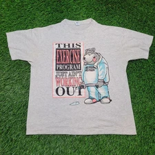 VTG 80s Sun Sportswear Funny Exercise Bear T-Shirt Mens XL Single Stitch