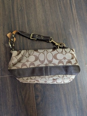 Coach Vintage Signature Monogram Stripe Top Handle Small Pouch Choco #40024
