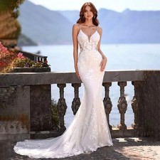 Mermaid Spaghetti Strap Wedding Dresses Sleeveless Lace Applique Bridal Gowns